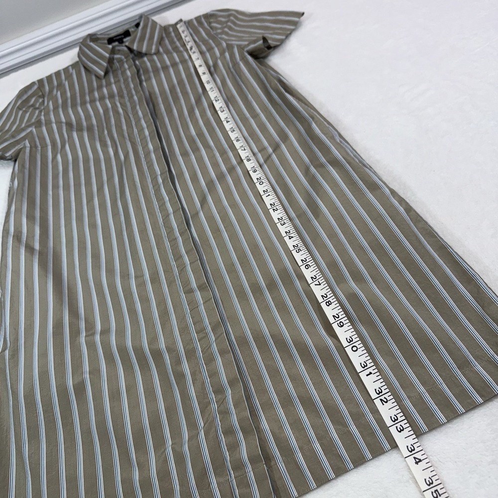 Theory Shirt Dress Size Small Beige Ribbon Stripe Button Down Pockets Poplin - Picture 8 of 15